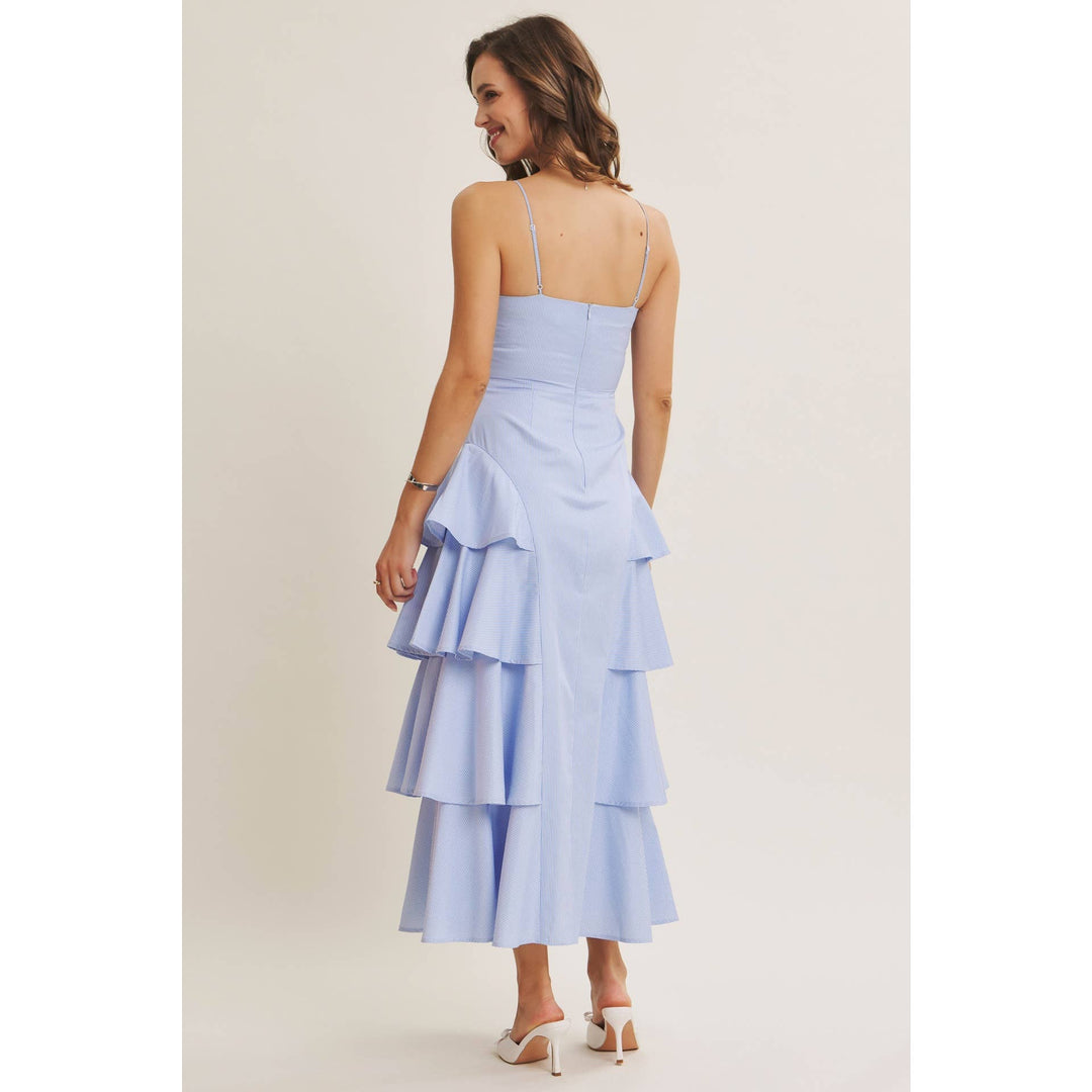 Clean Lines Meets Playful Side-Tiered Ruffle Maxi Dress