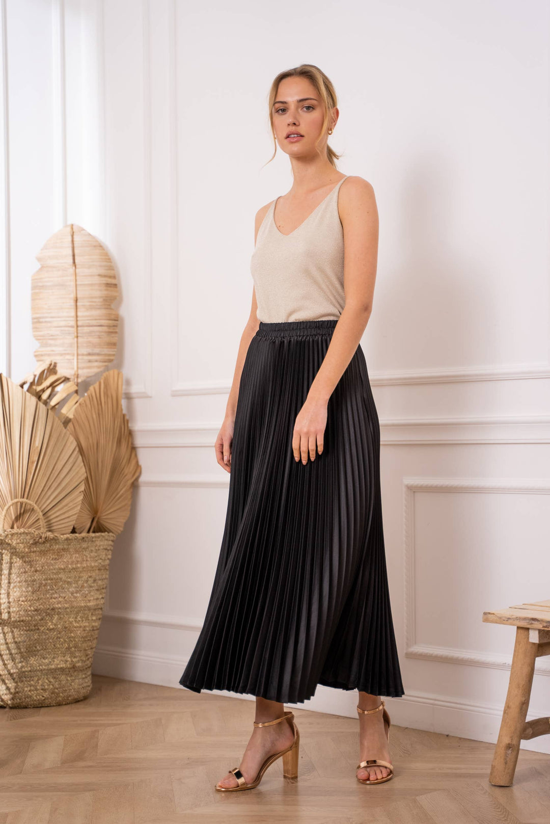 Plain Satin Pleated Skirt