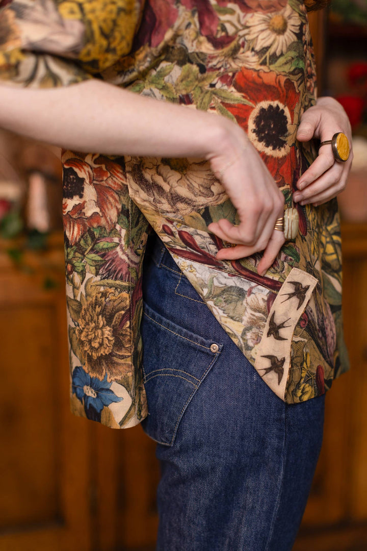 Golden Hour Luxe Tee Floral Tunic Shirt with Swallow