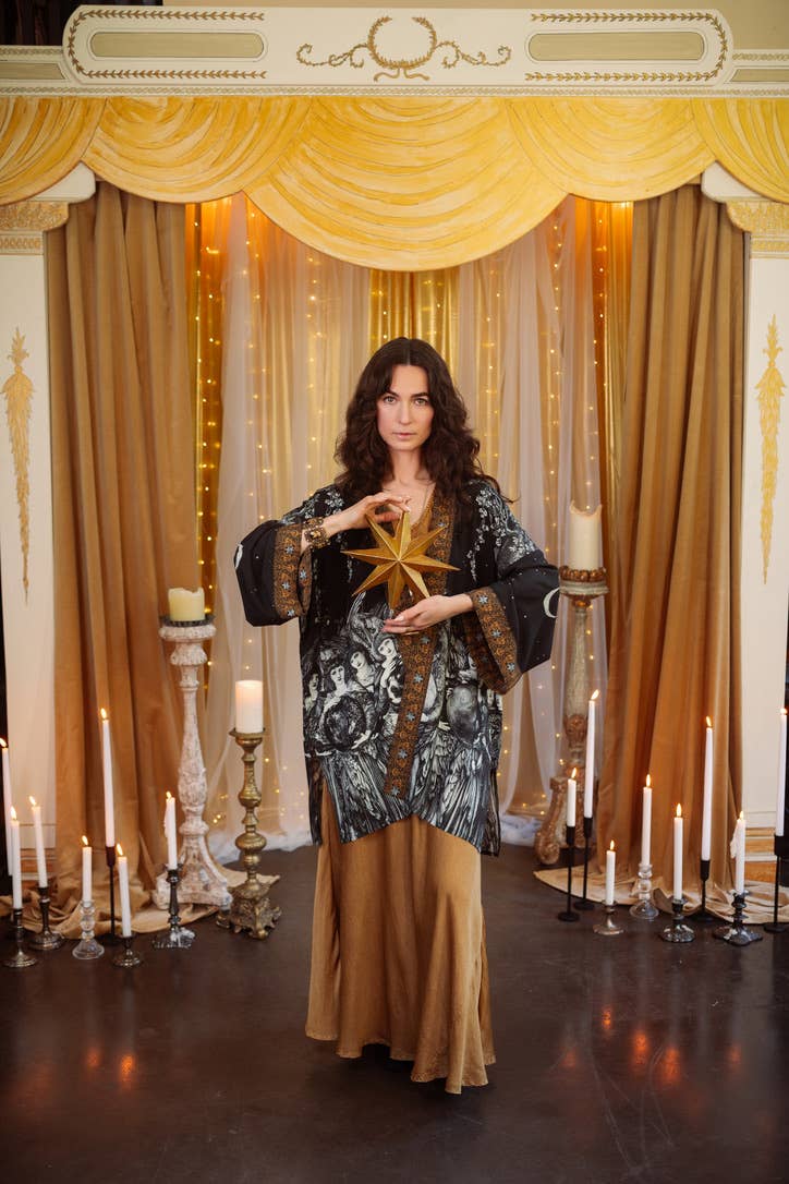 The Guardians Matineé (mid-length) duster w/ angels & moon