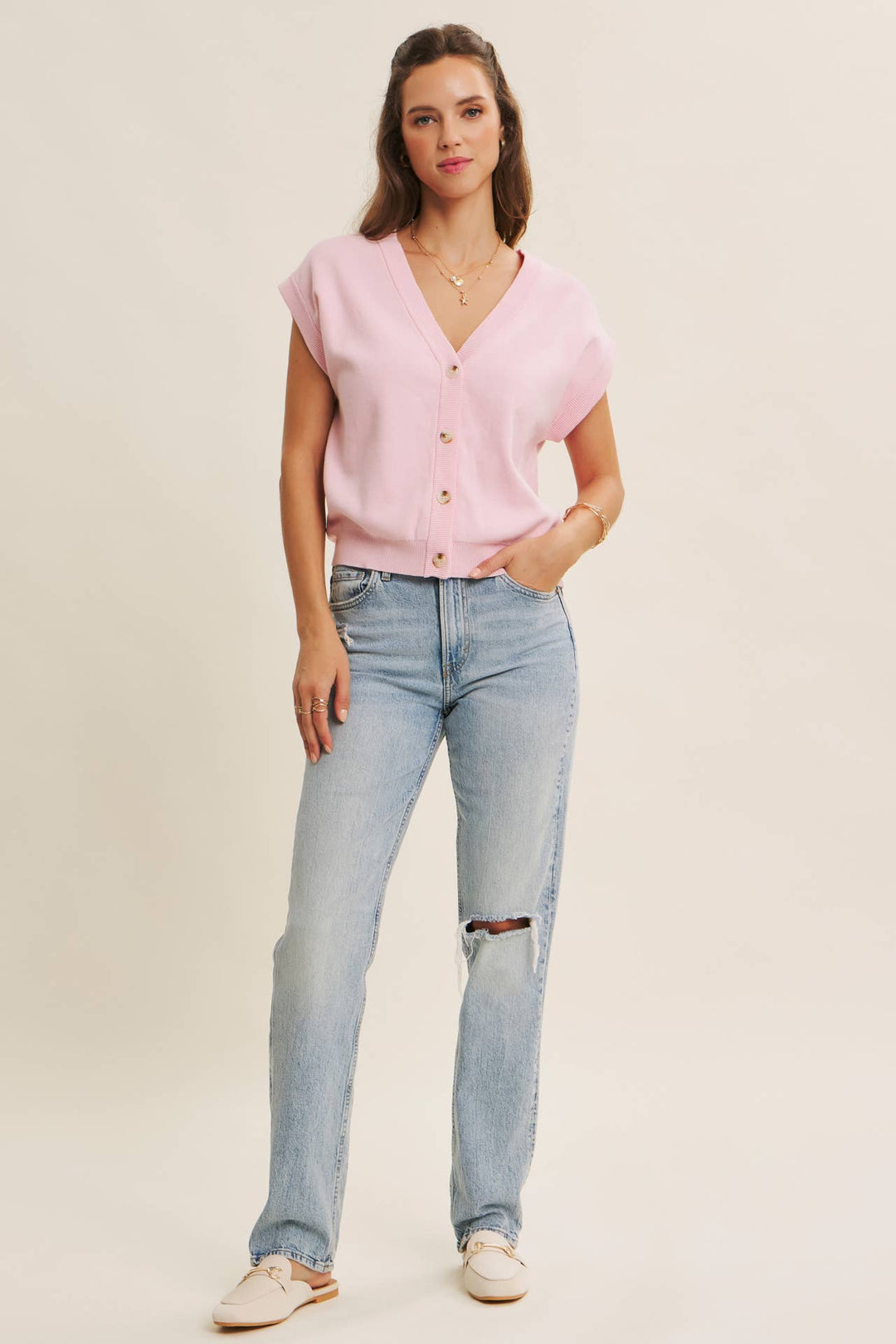 Multi-Way Versatility Soft Cotton Button-Down Sweater Vest