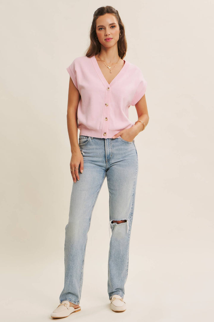 Multi-Way Versatility Soft Cotton Button-Down Sweater Vest