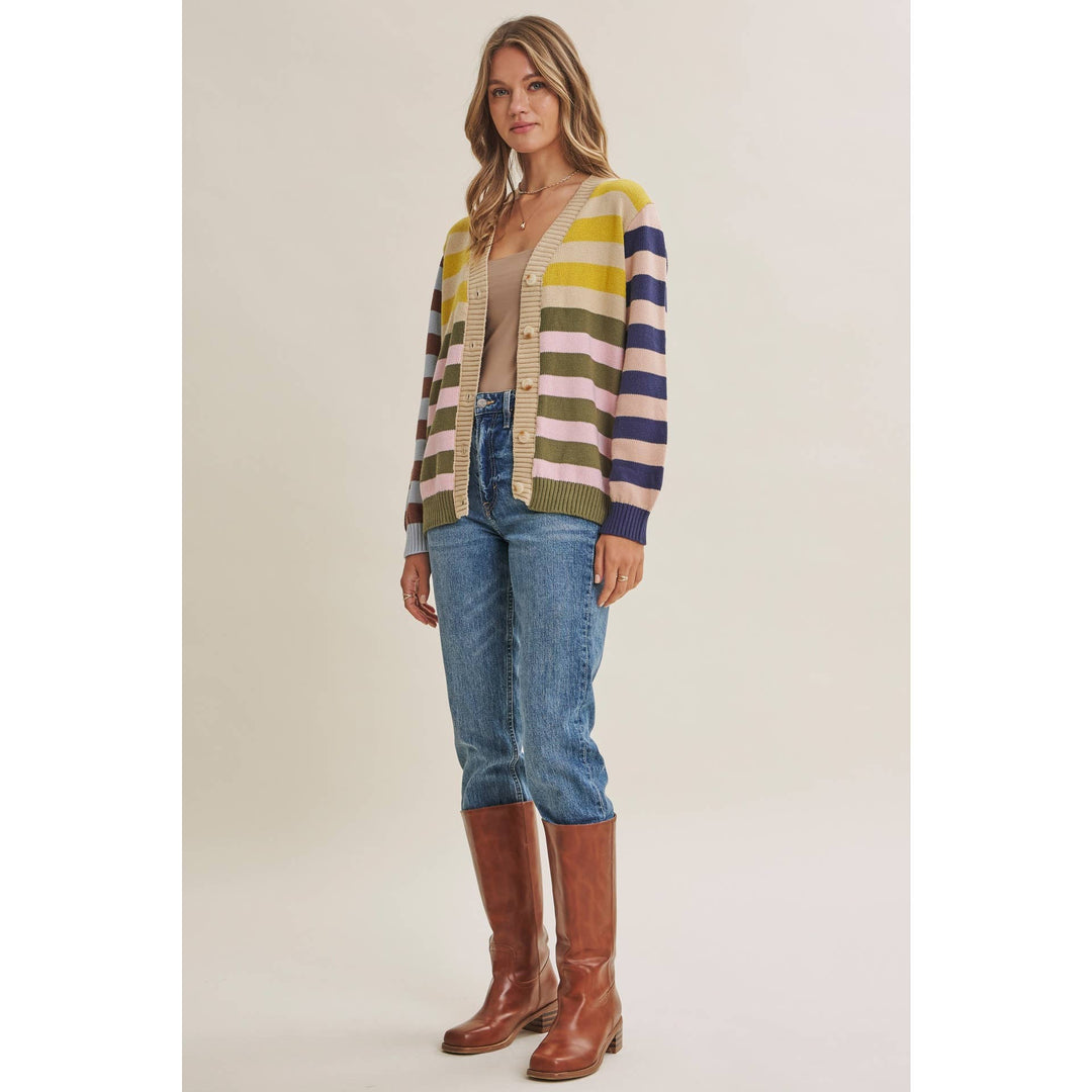 Playful Color Story Multi Color Stripe Button Down Cardigan