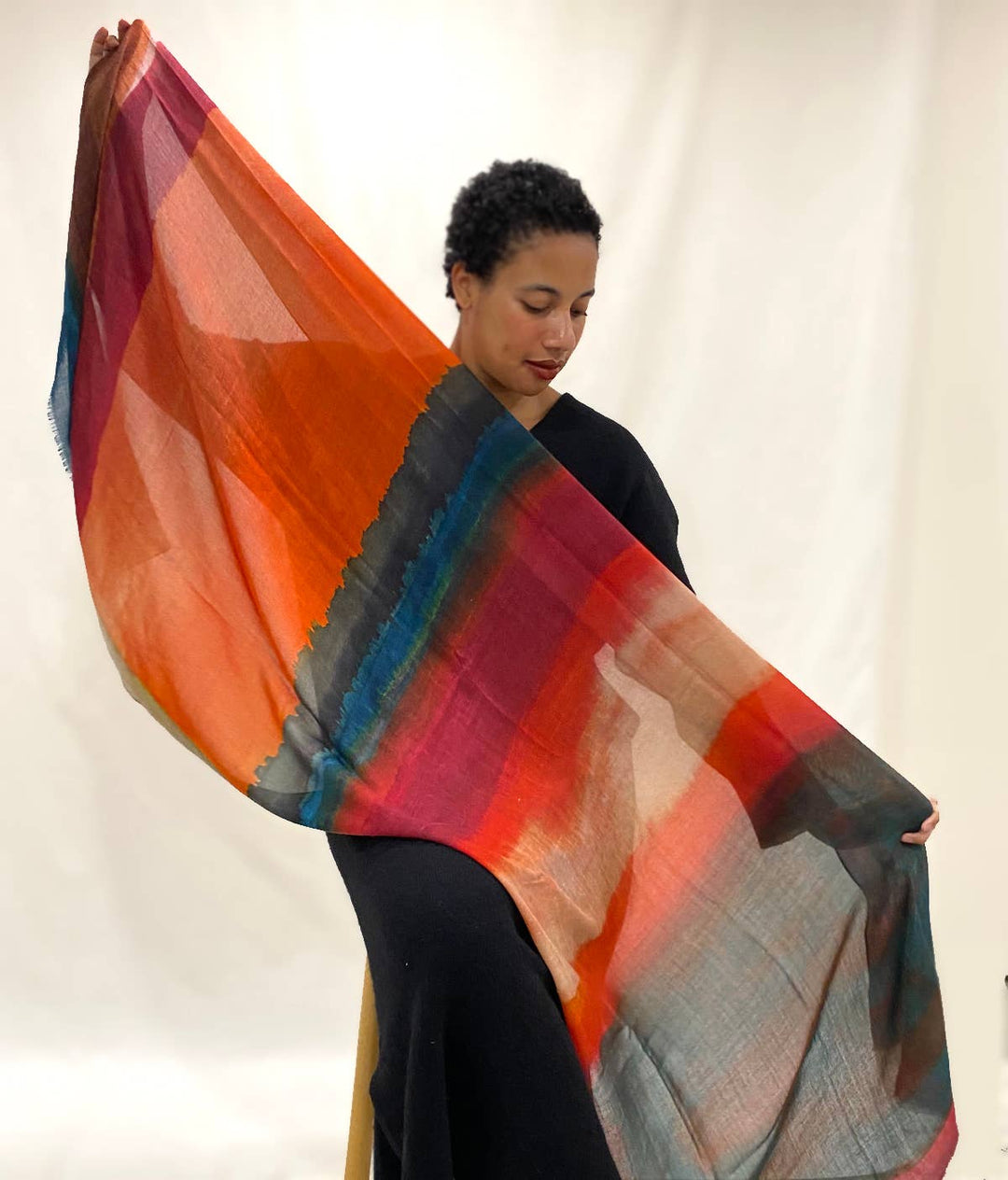 Rothko Style Travel Wrap/Scarf in Silk/Wool Blend