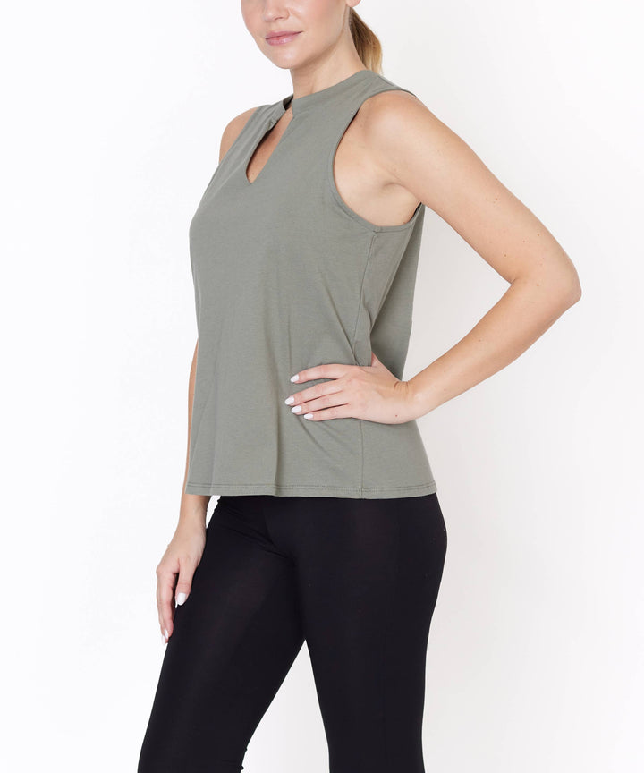V-Cut Edge Sleeveless Cotton Jersey Top