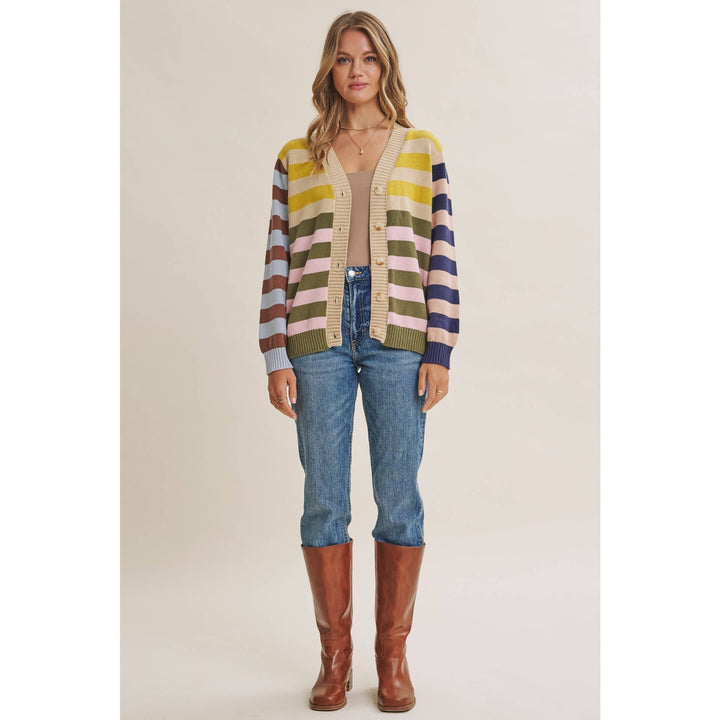 Playful Color Story Multi Color Stripe Button Down Cardigan