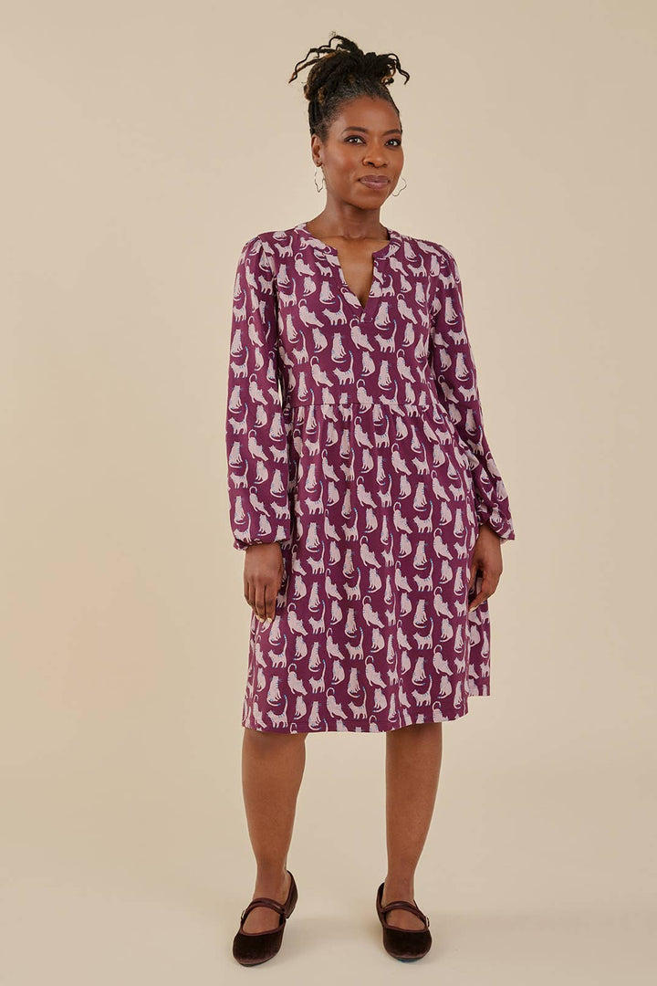 Greta Long Sleeve Dress Lounge Cats Plum