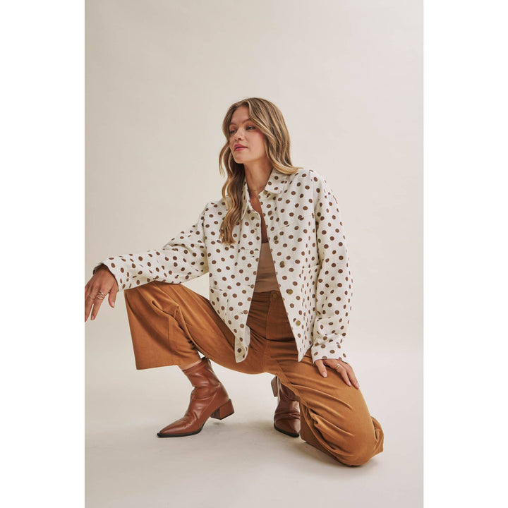 Sunday Cafe Polka Dot Cotton Twill Button Down Jacket