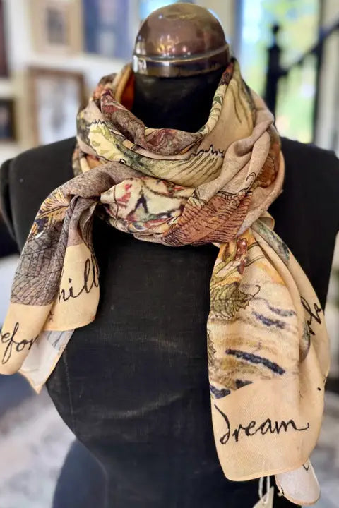 Lovelight Scarf with Woodland Deer, Swallow & Poetry