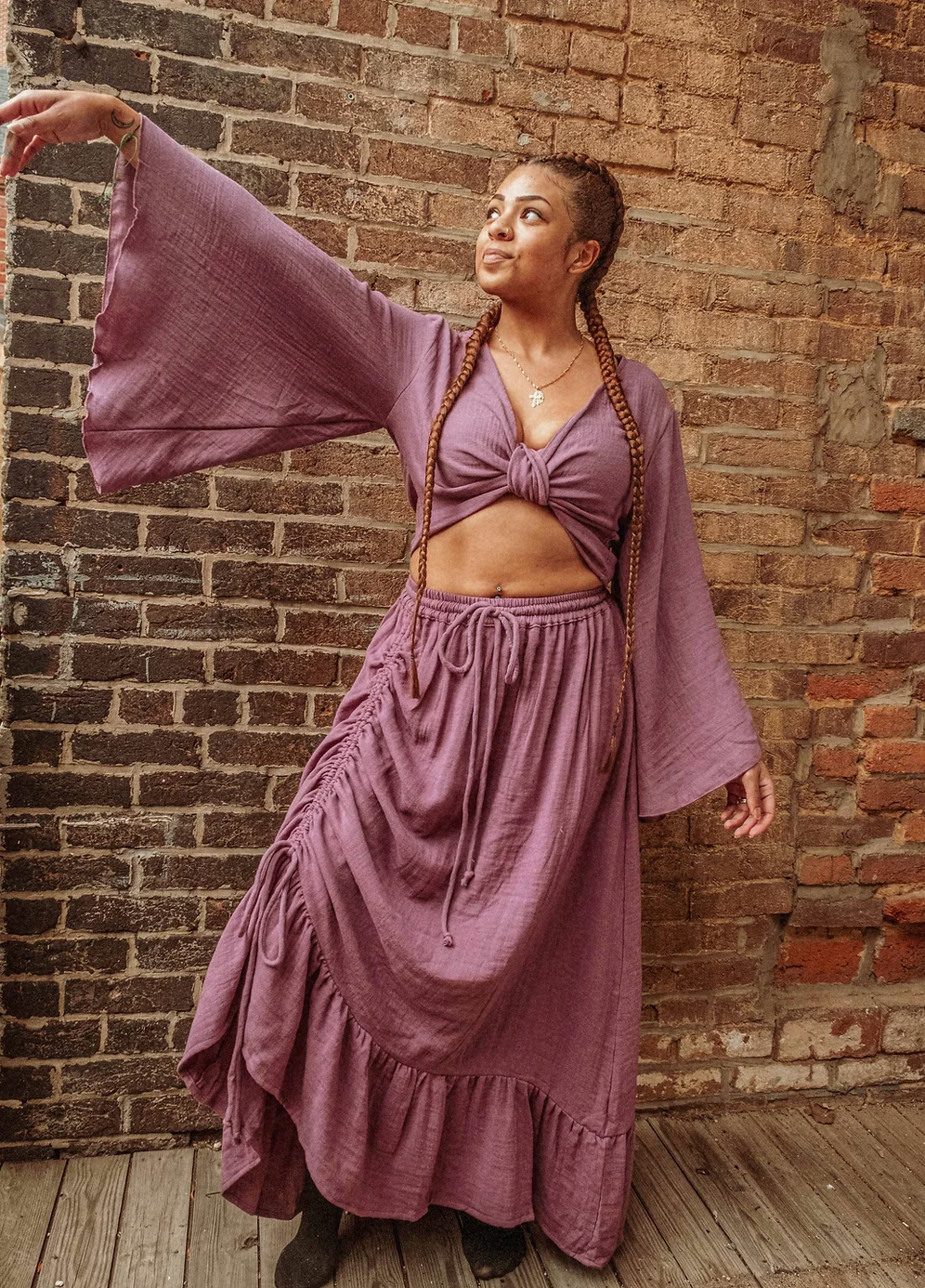 Boho Cinch Ruffle Skirt Organic Cotton Bamboo, Bohemian 