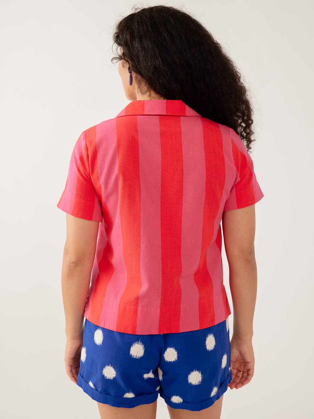 Camp Shirt Pink Red Linen Cotton
