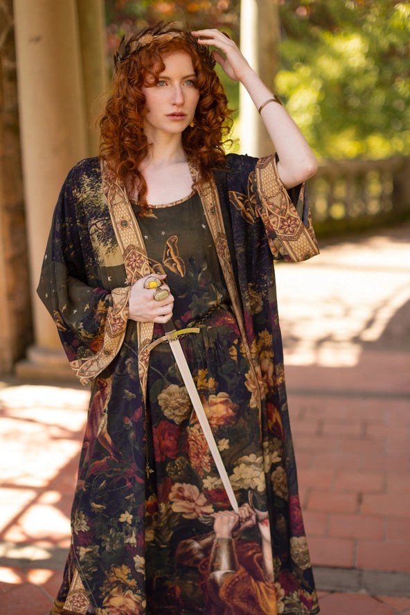 The Messenger Long Maxi Slip Dress w/ Joan of Arc & Florals
