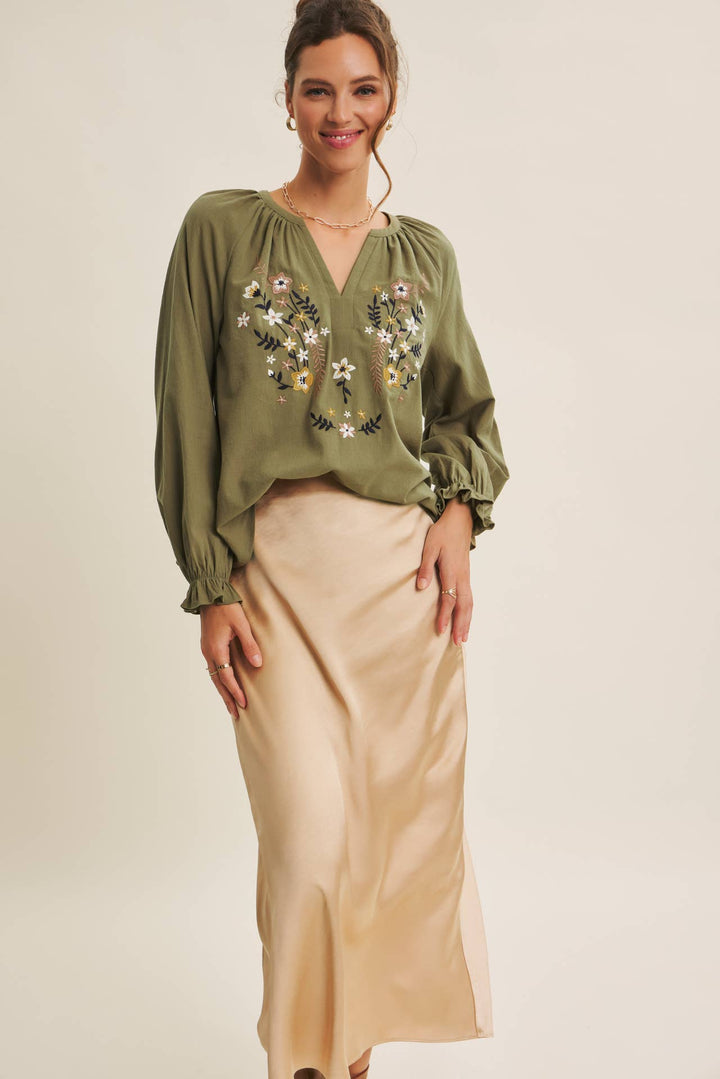 Warmth of Fall Bohemian Embroidered Flare Cotton Blouse Top