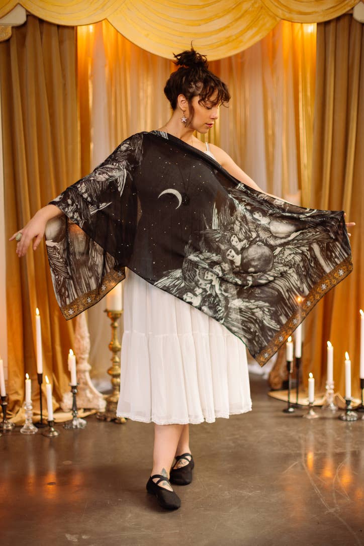 The Guardians Bohemian Scarf with celestial print & angels