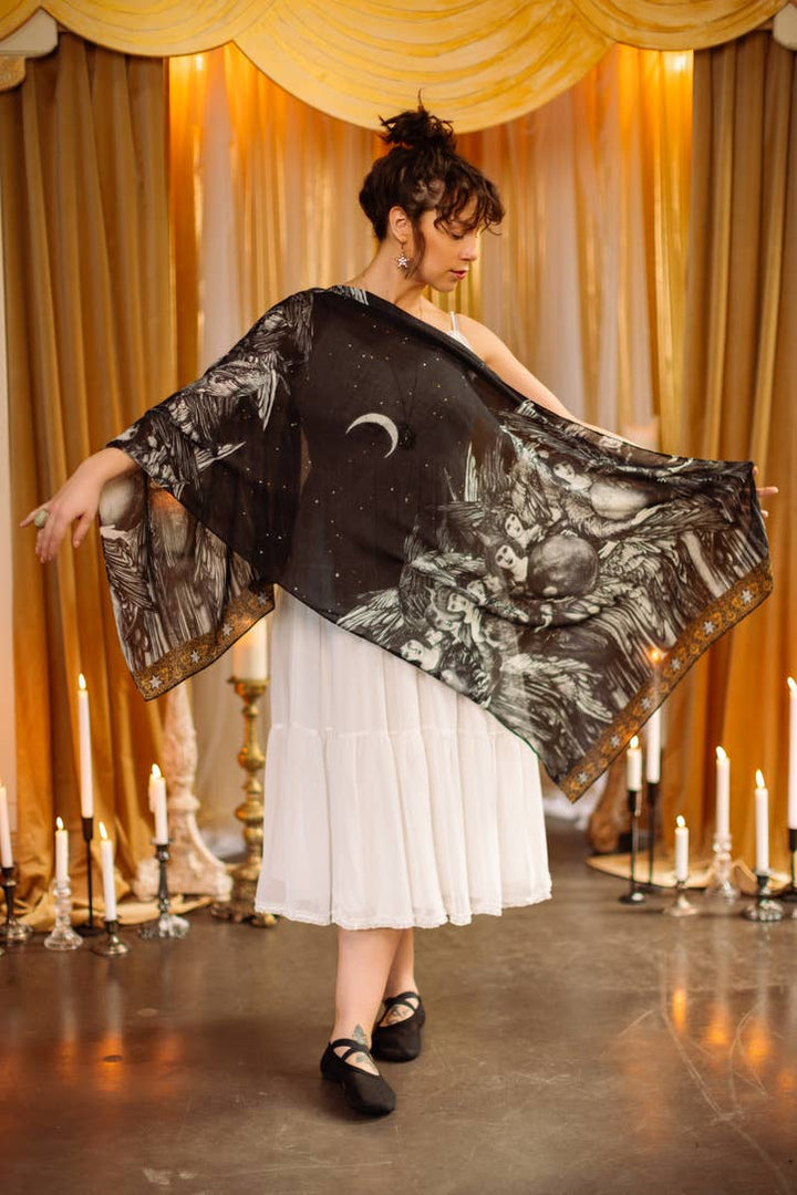 The Guardians Bohemian Scarf with celestial print & angels