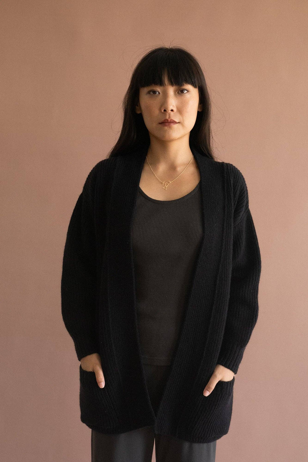 Gonda Black Merino Wool Long Jacket