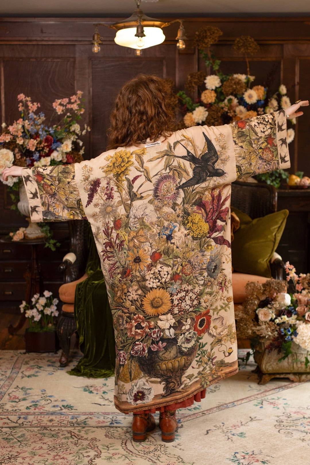 Golden Hour Opera Duster Kimono Robe w/ floral print