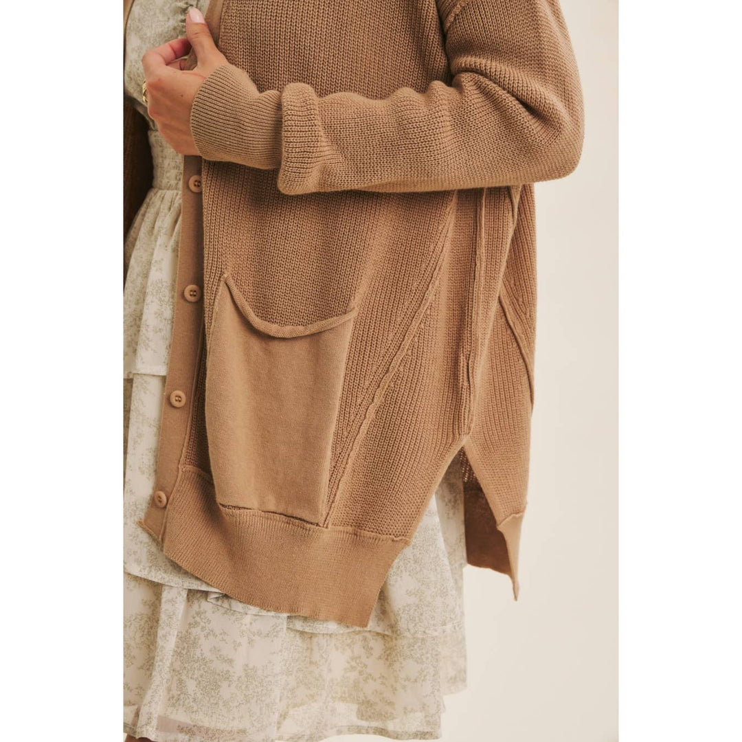 Slouchy Charm Button-Down Cardigan With Contrast Weave