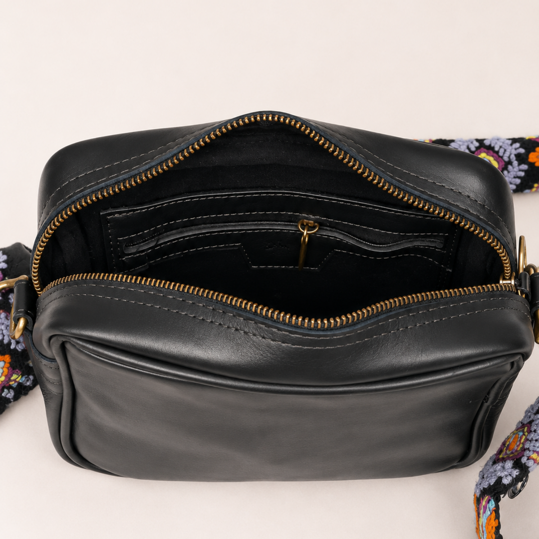 Estrellita Leather Crossbody with Embroidered Strap