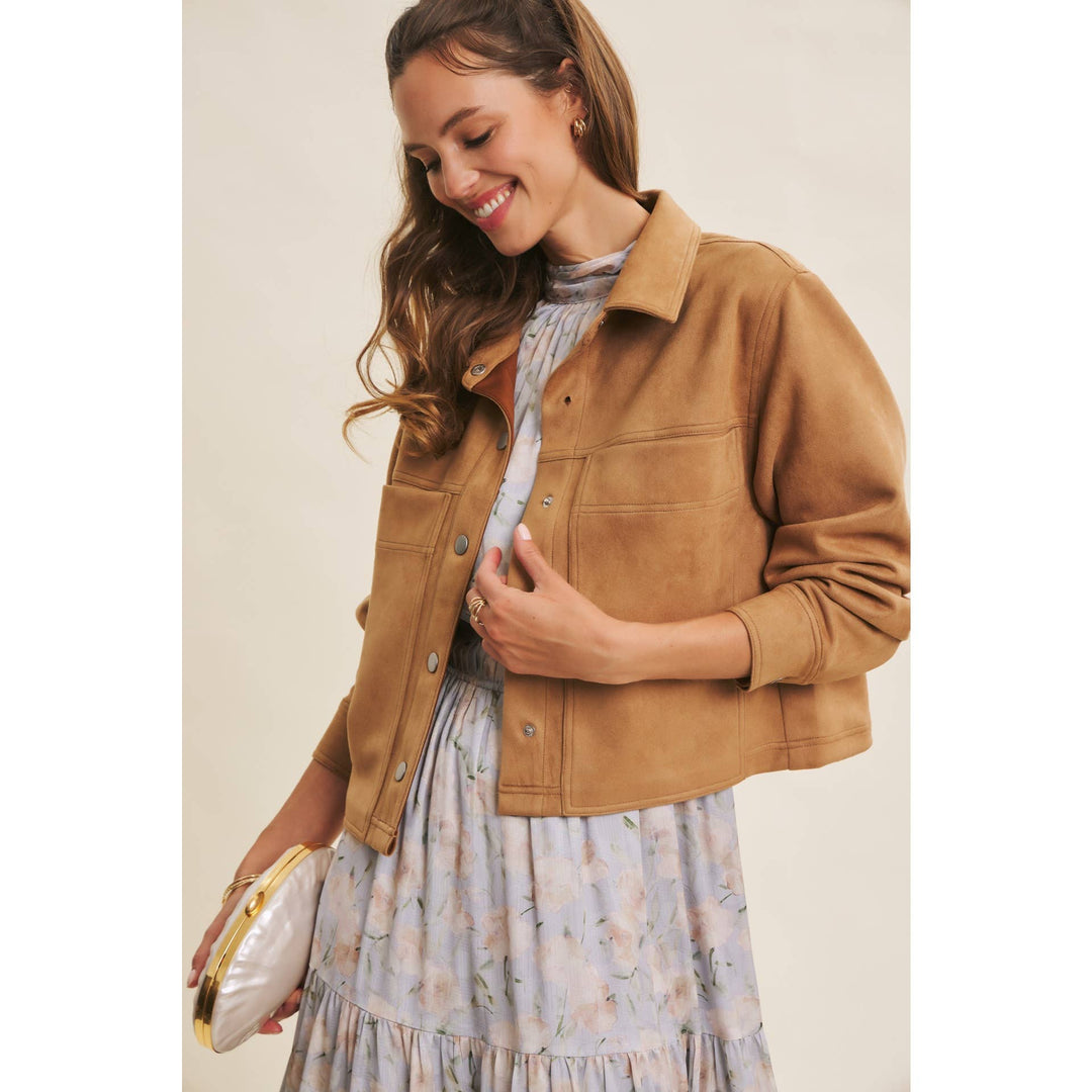 Versatile Luxe Stretchy Suede Jacket with Statement Pockets