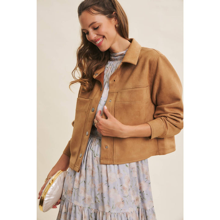 Versatile Luxe Stretchy Suede Jacket with Statement Pockets