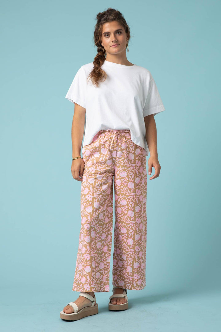 Shore Pant - Floral Escape in Baked Clay & Neon Pink