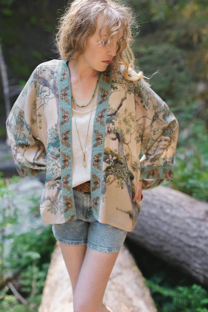 Earth and Sky Pixie Duster Bamboo Kimono w/ Trees, Cropped