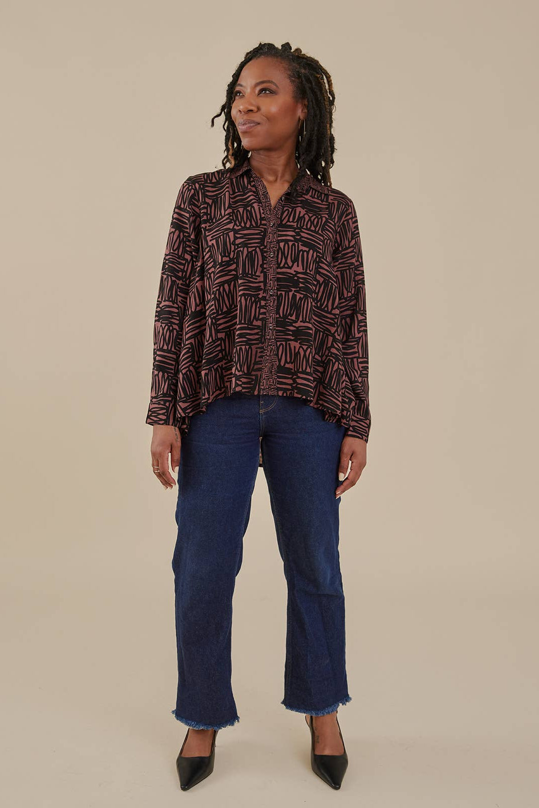 Carey Trapeze Shirt Mocha Scribble Modal
