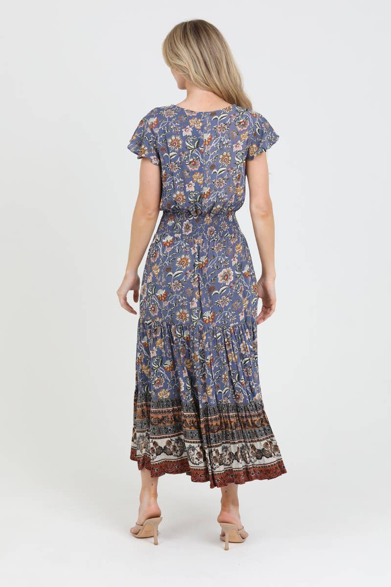 V Neck Smocked Waist Maxi Dress