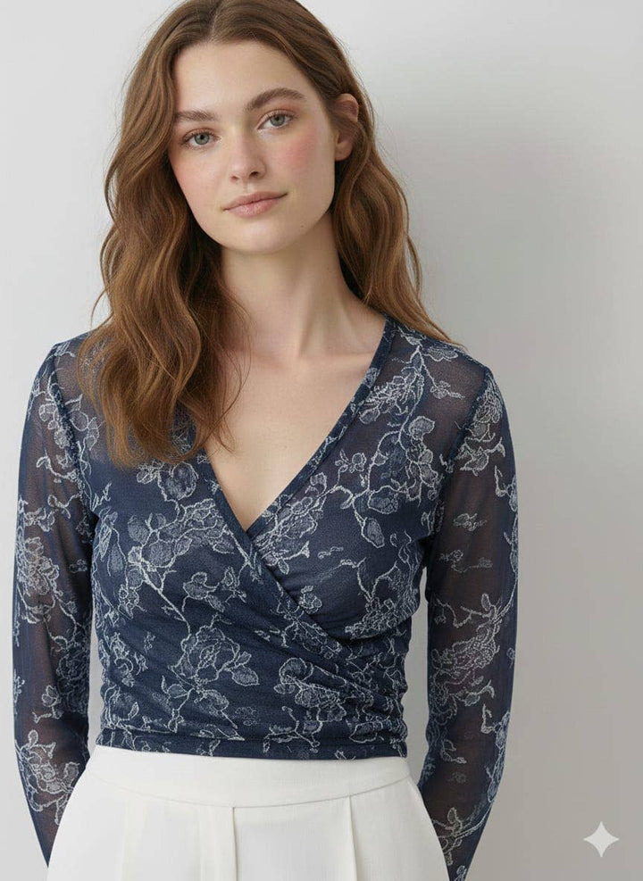 Printed Mesh Wrap Top