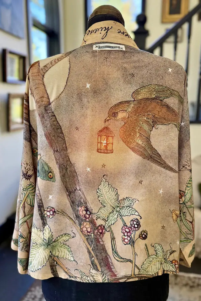 Lovelight Pixie Cropped Kimono w/ Woodland Swallow & Stars