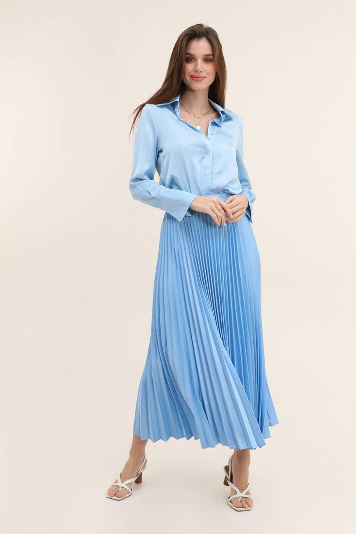 Plain Satin Pleated Skirt