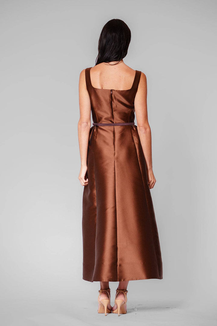 Sleeveless Square Neck Midi Dress w/Velvet Belt