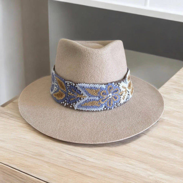 Embroidered Hat Band with Tassels - Terracota Blues