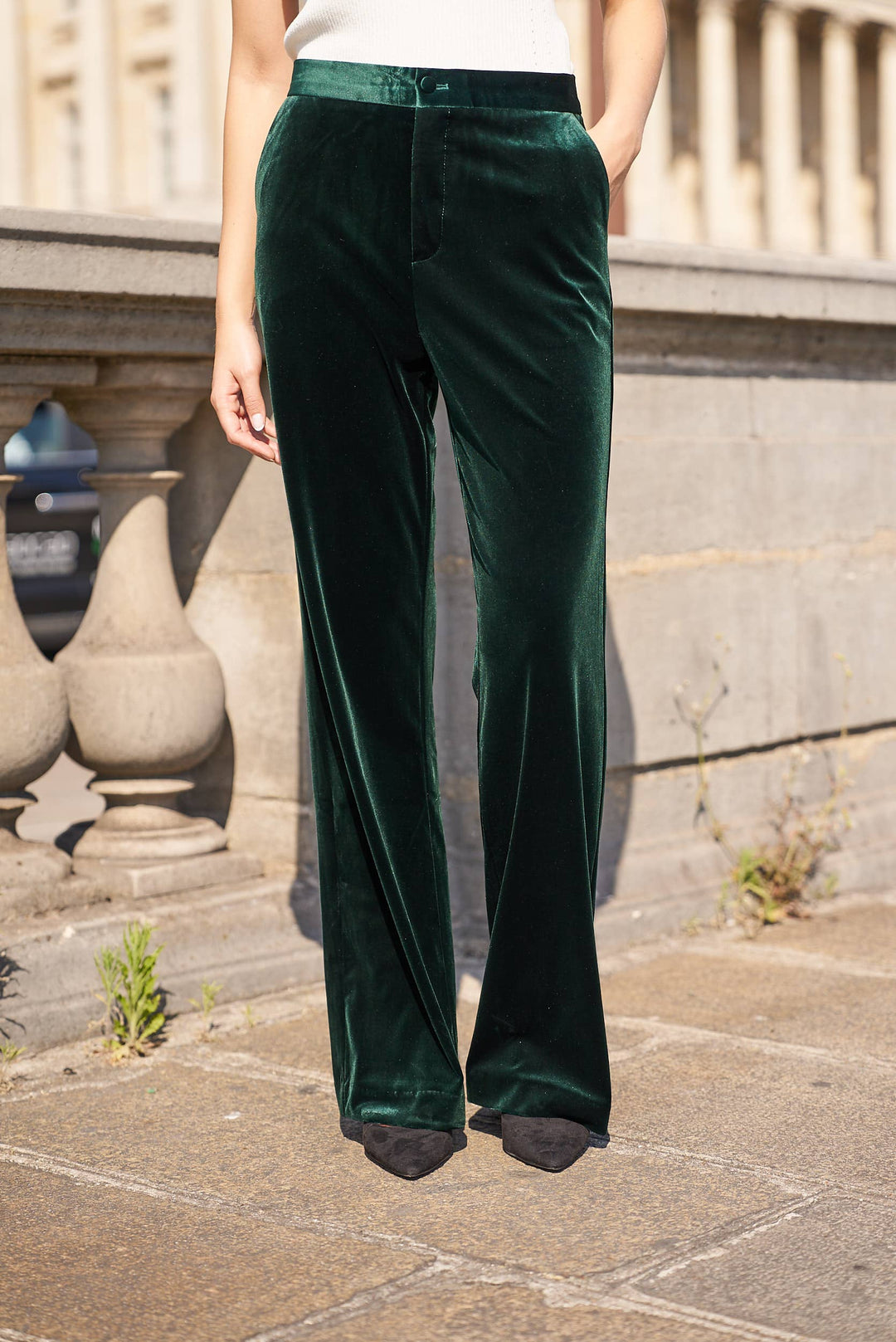 High-Waisted Straight Cut Velvet Trousers