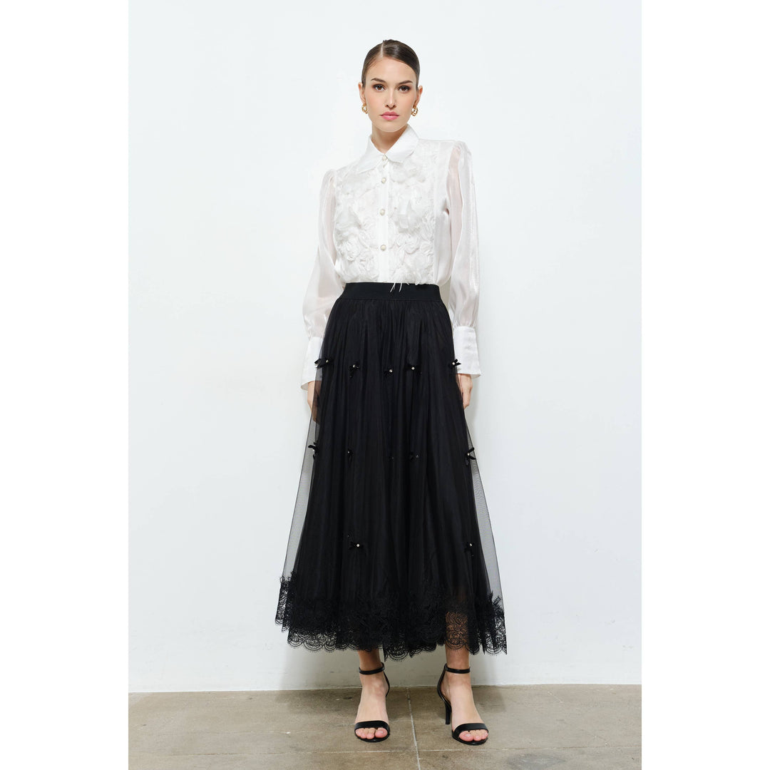 Elegant 3D Floral Organza Long Sleeve Blouse