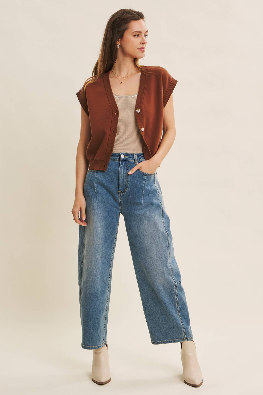 Multi-Way Versatility Soft Cotton Button-Down Sweater Vest