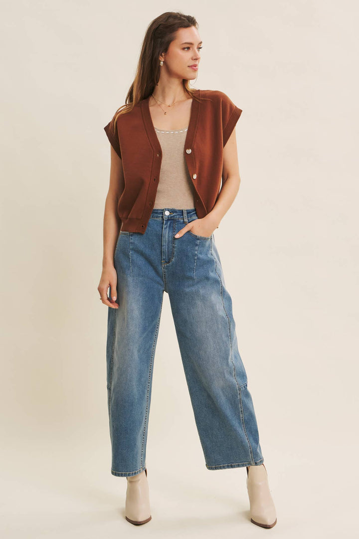 Multi-Way Versatility Soft Cotton Button-Down Sweater Vest