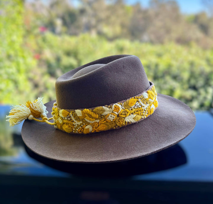 Embroidered Hat Band with Tassels - Marigold Meadow