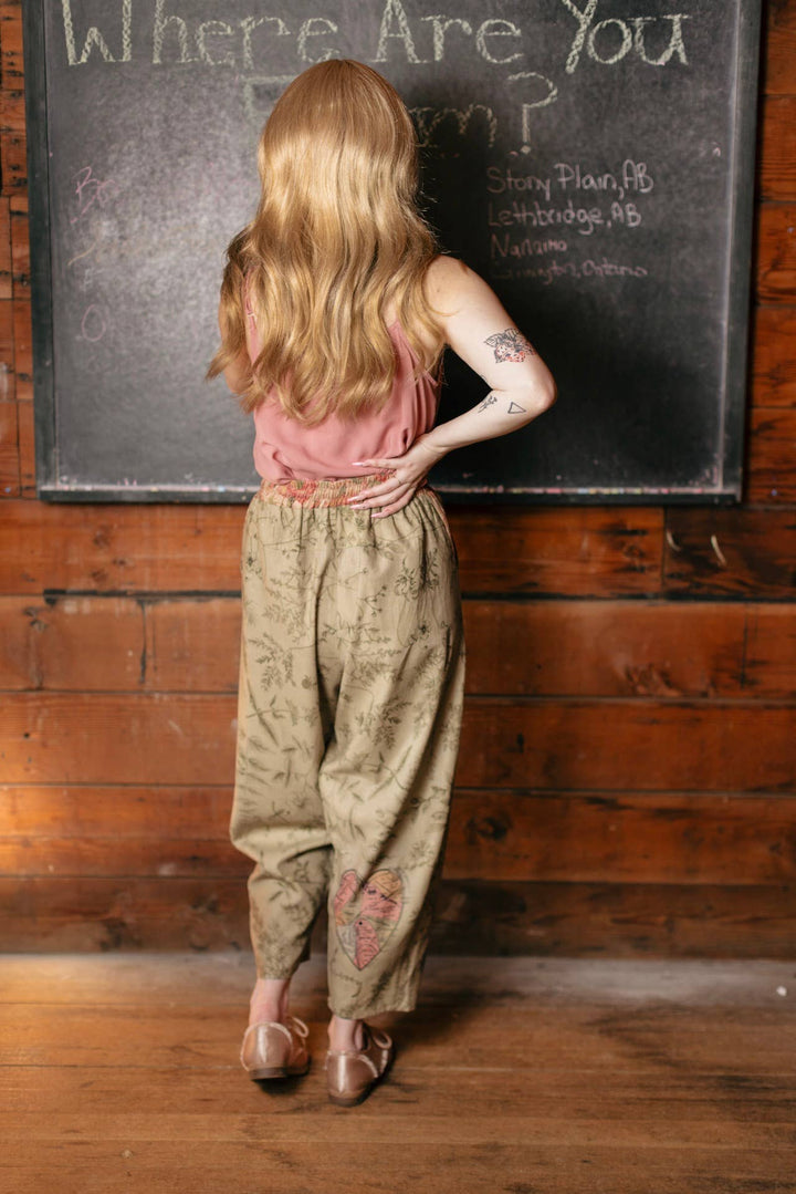 Map of My Heart Printed Boho Artist Pants in Sage