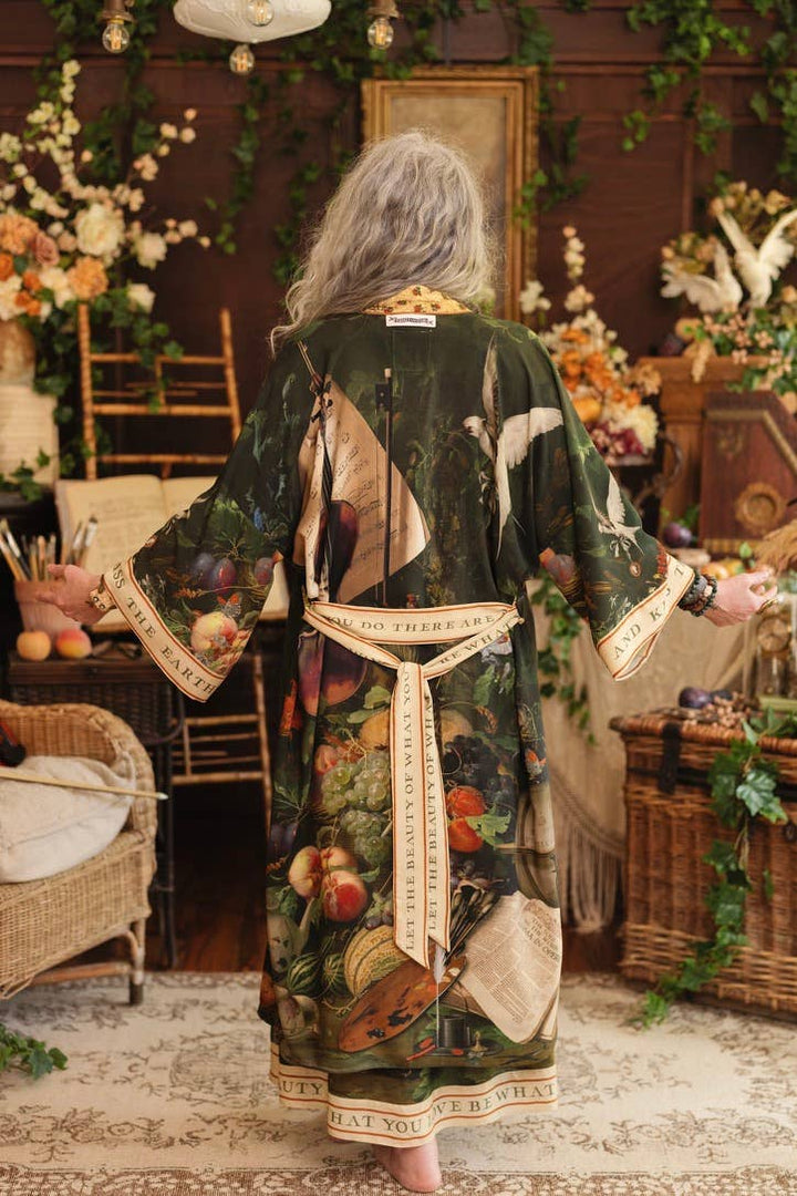 Labour of Love Opera Duster Kimono Robe w/ florals & violin