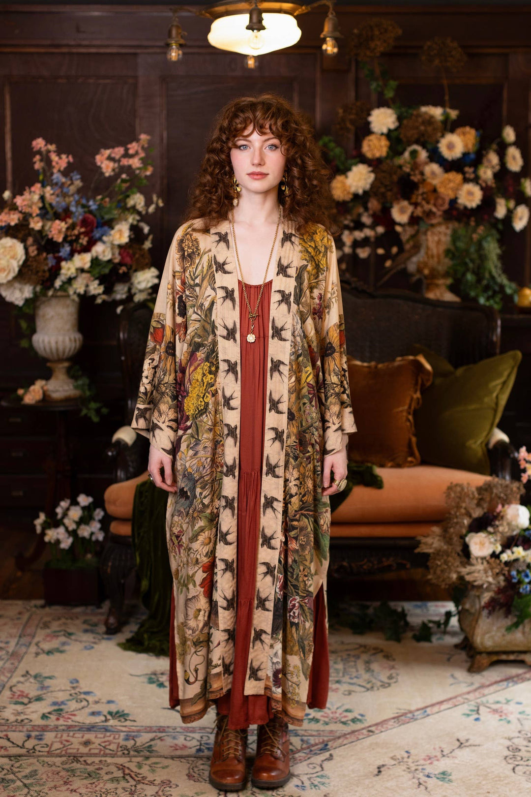 Golden Hour Opera Duster Kimono Robe w/ floral print