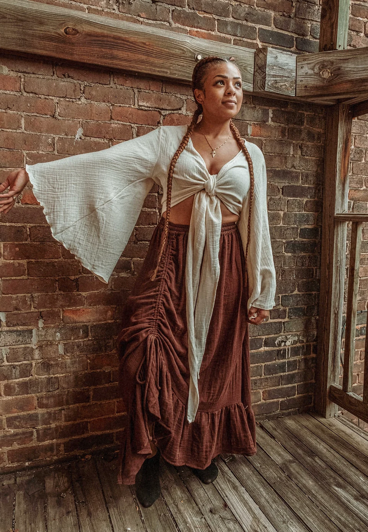Boho Cinch Ruffle Skirt Organic Cotton Bamboo, Bohemian 