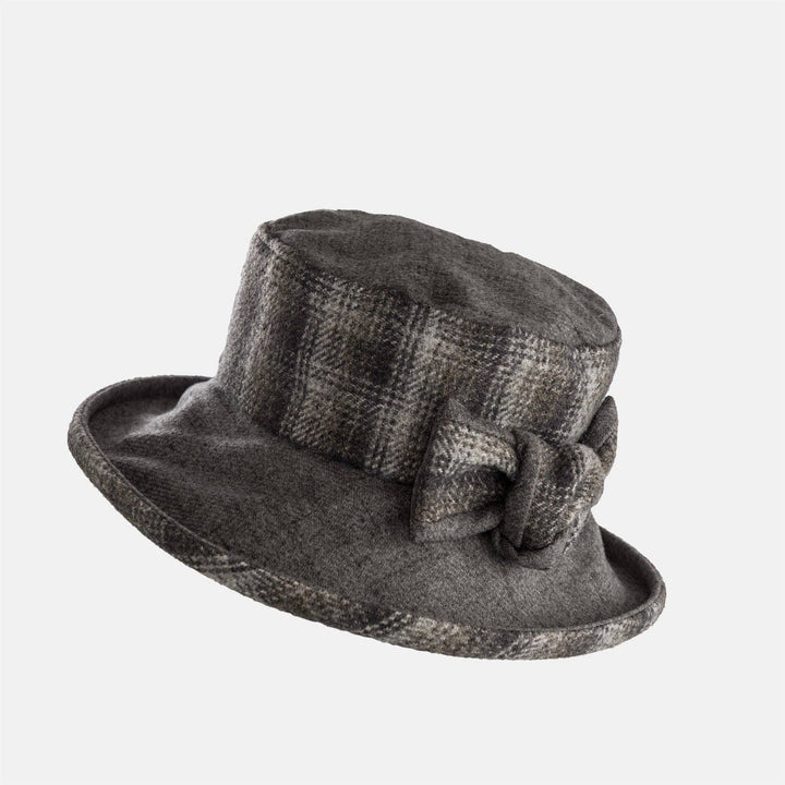 Checked Hat with Boned Brim and Matching Bow