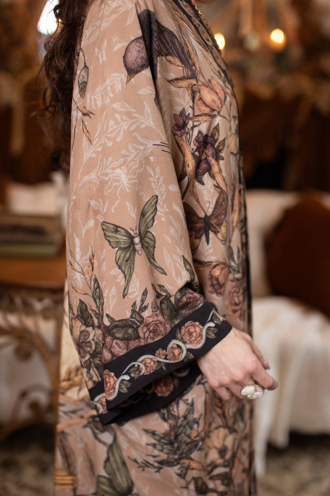 Momento Opera Duster Kimono Robe w/ Starling & Skull