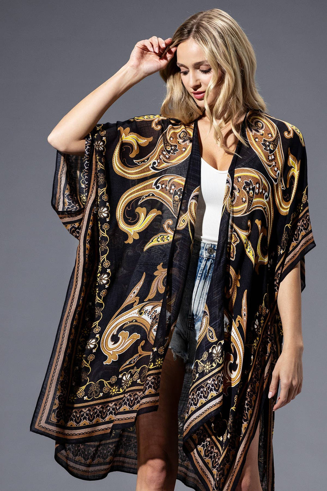 Brown Yellow Multi Kimono