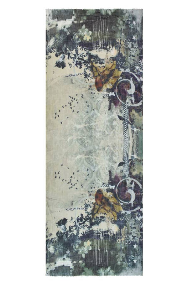 Nahla Floral/Bird Artful Fine Wool Scarf