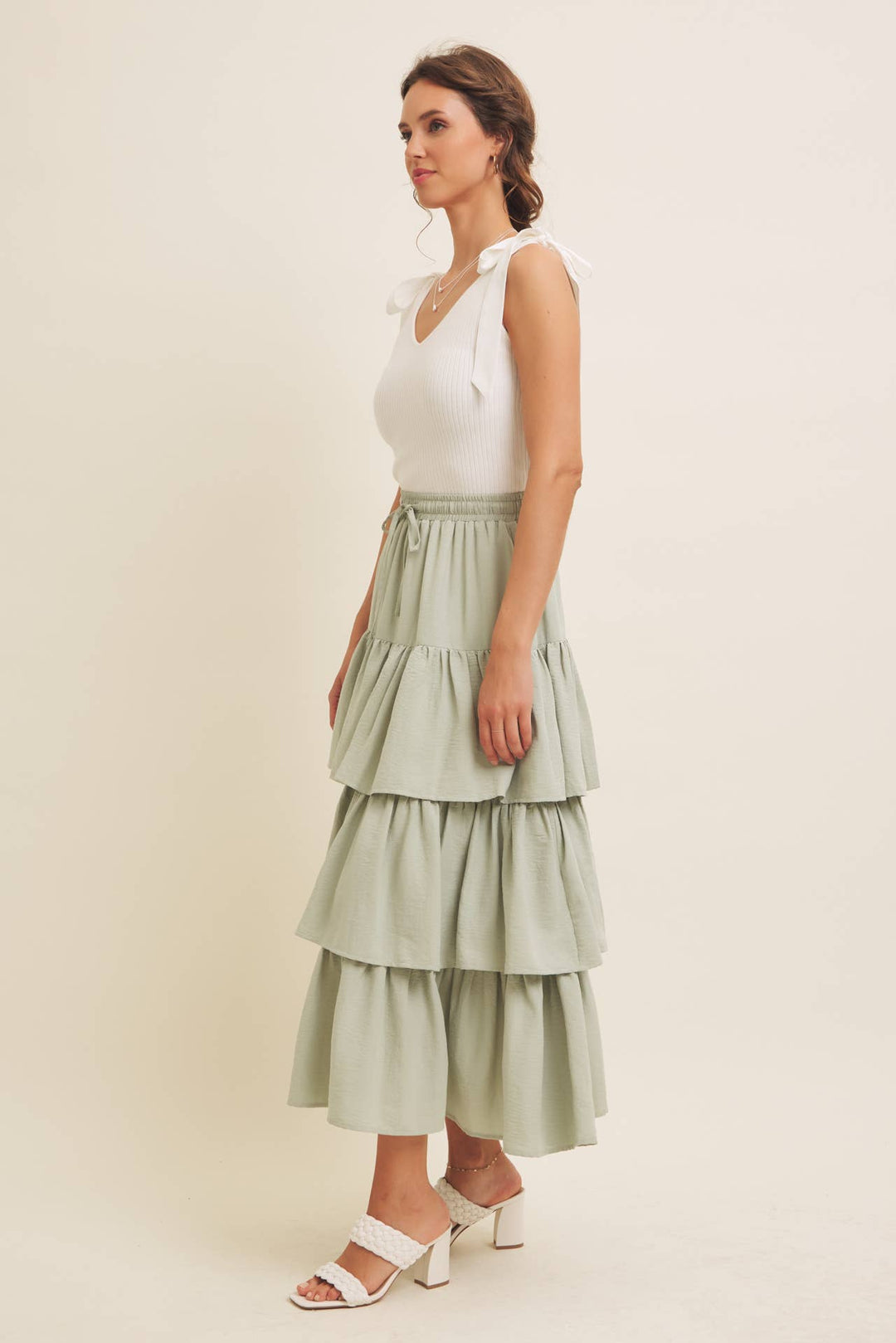 Brings Movement and Comfort Tiered Ruffle Maxi Skirt