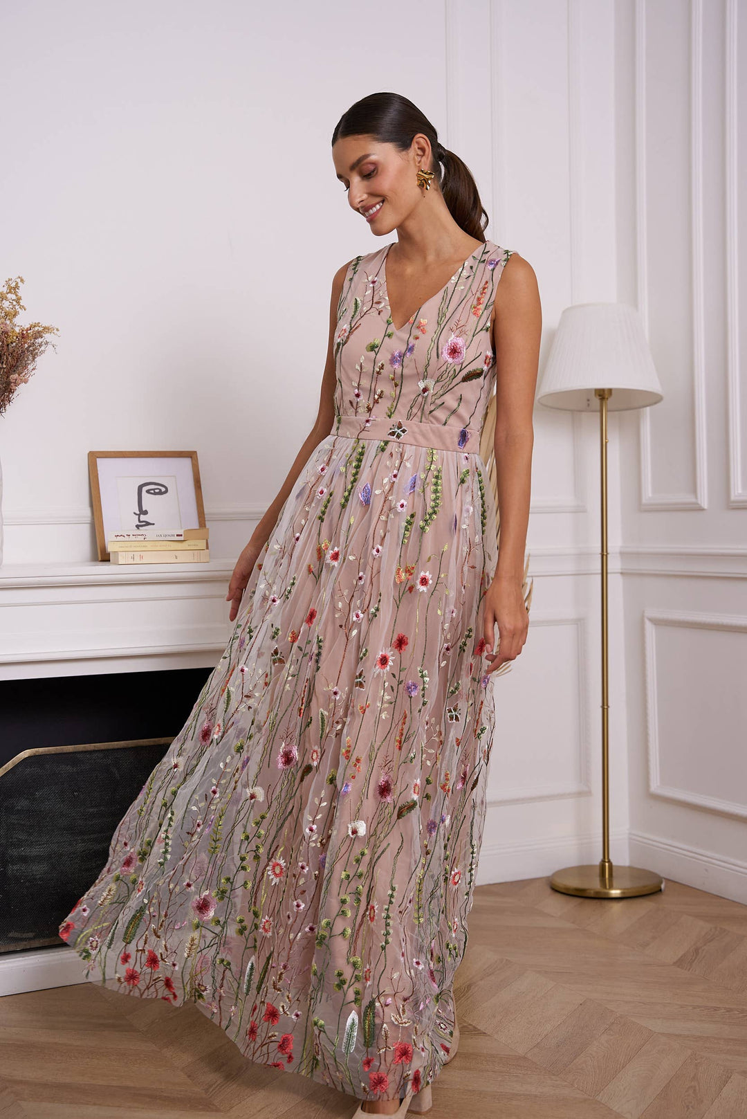 Romantic Floral Tulle Long Dress