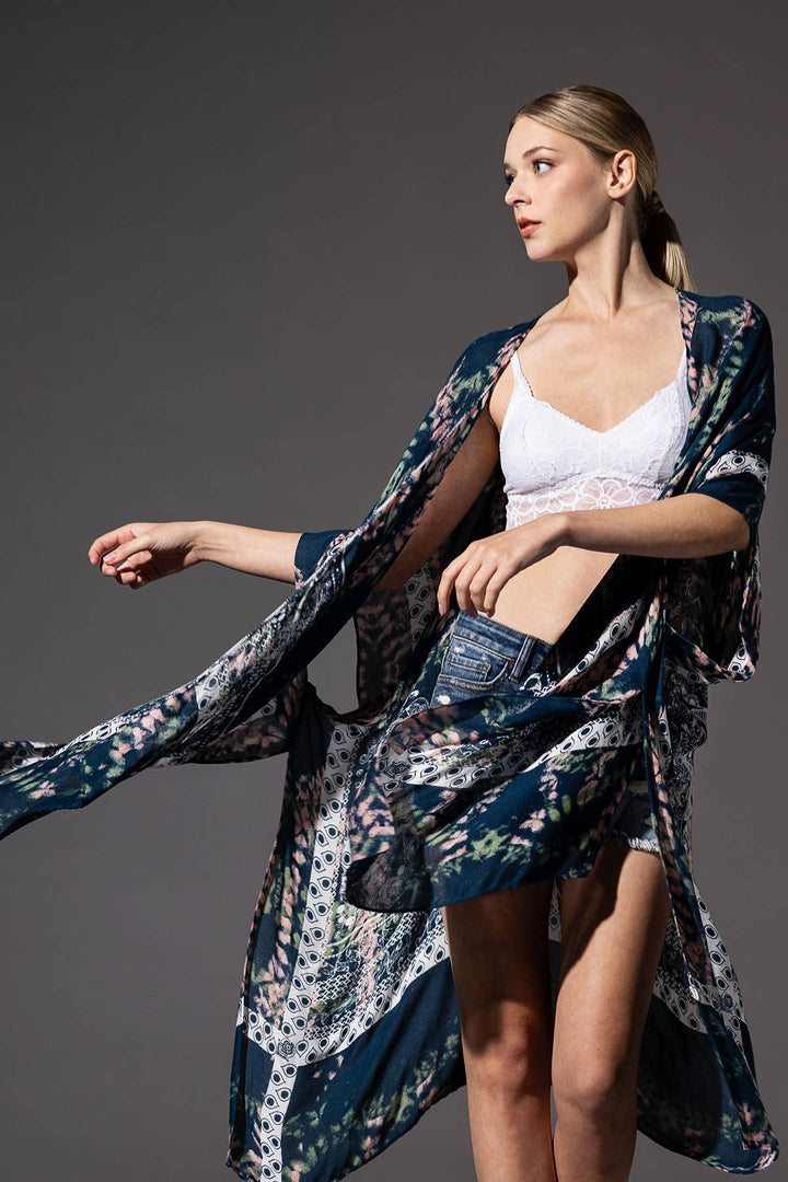 Tie-Dye with Geometric Motif Kimono